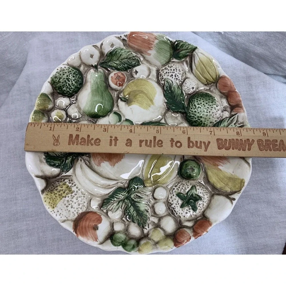 Lefton's Pedestal Dessert Plate Majolica Style Raised Fruit Design 8.5